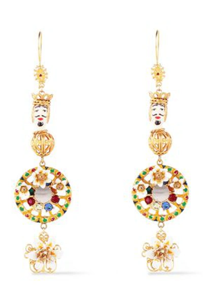 Shop Dolce & Gabbana Woman Gold-tone, Crystal And Resin Earrings Gold