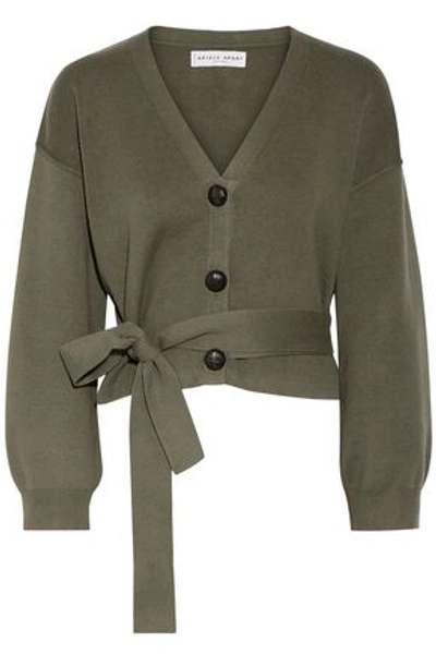 Shop Apiece Apart Woman Belted Cotton And Cashmere-blend Cardigan Army Green