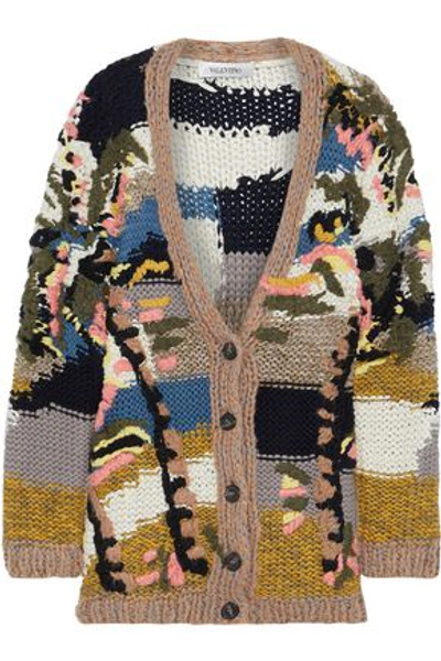 Shop Valentino Woman Embroidered Wool, Cashmere And Silk-blend Cardigan Multicolor