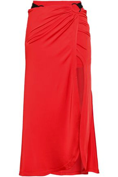 Shop Paco Rabanne Jersey Midi Wrap Skirt In Red