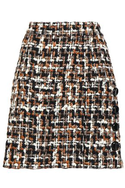 Shop Dolce & Gabbana Woman Button-embellished Wool-blend Bouclé-tweed Mini Skirt Brown