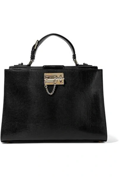 Shop Dolce & Gabbana Monica Lizard-effect Leather Tote In Black