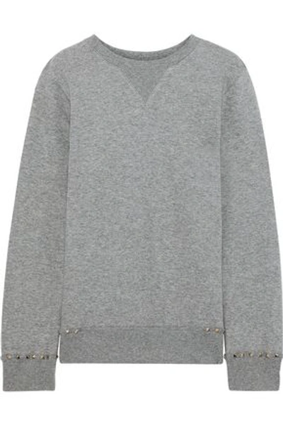 Shop Valentino Woman Stud-embellished French Cotton-blend Terry Sweatshirt Gray