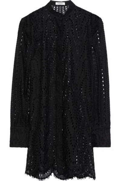 Shop Valentino Broderie Anglaise Cotton-blend Tunic In Black