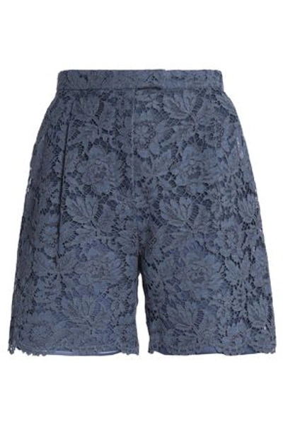 Shop Valentino Woman Cotton-blend Corded Lace Shorts Light Blue