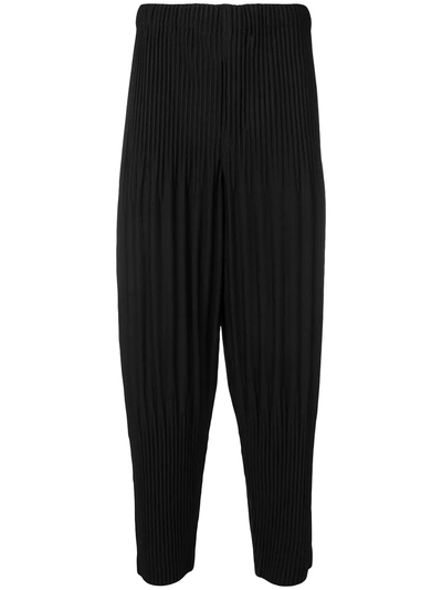 Shop Issey Miyake Homme Plissé  Ribbed Drop-crotch Trousers - Black