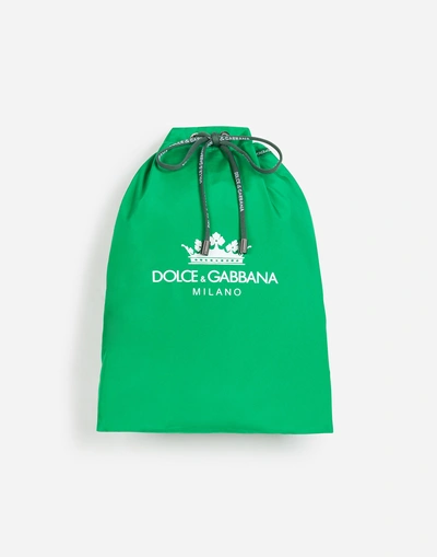 Shop Dolce & Gabbana Swimming Briefs With Crown Print And Pouch Bag In Green