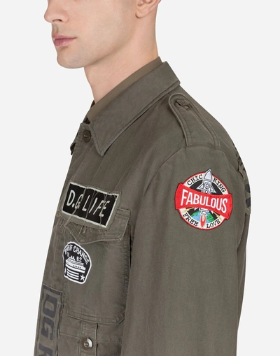 Shop Dolce & Gabbana Military Jacket In Cotton With Patch In Green