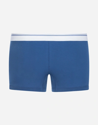 Shop Dolce & Gabbana Boxers In Stretch Cotton Pima With Crown Print In Light Blue