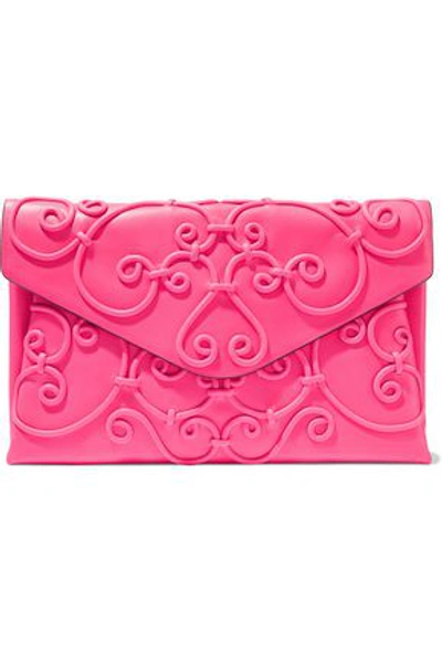 Shop Valentino Woman Appliquéd Leather Envelope Clutch Bright Pink