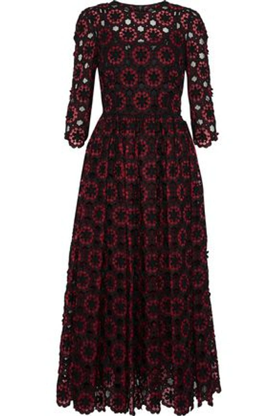 Shop Dolce & Gabbana Floral-appliquéd Cotton-blend Tulle Midi Dress In Crimson