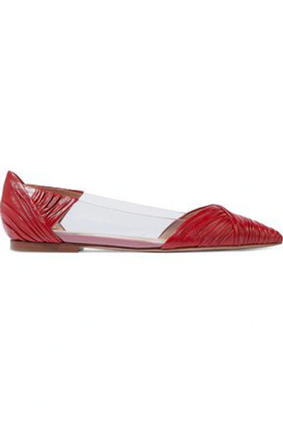 Shop Valentino Garavani Woman Gathered Leather And Pvc Point-toe Flats Red