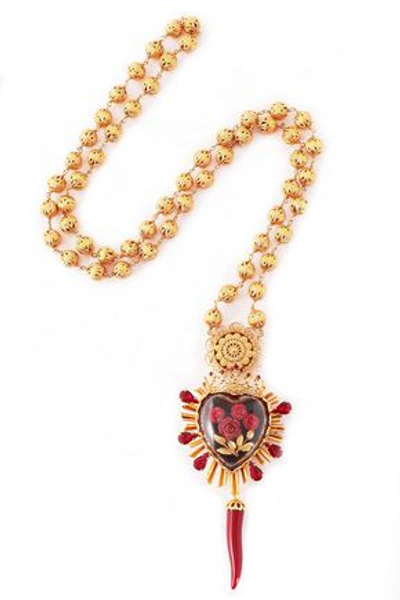 Shop Dolce & Gabbana Woman Gold-tone, Crystal And Resin Necklace Gold