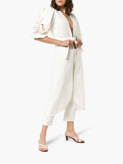 Shop Adriana Degreas Porto Embellished Sleeve Cotton Tie Dress In White