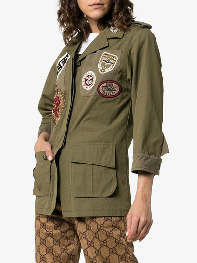 Shop Dolce & Gabbana Badge Patch Collared Button Down Military Jacket In N0269 Green