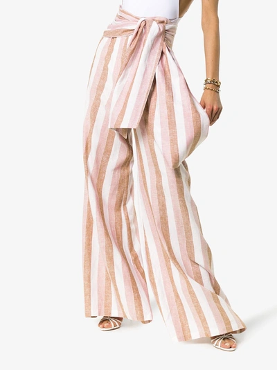 Shop Adriana Degreas Porto Tie Waist Wide Leg Trousers In Rose/neutrals
