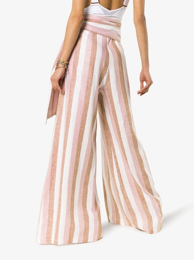 Shop Adriana Degreas Porto Tie Waist Wide Leg Trousers In Rose/neutrals