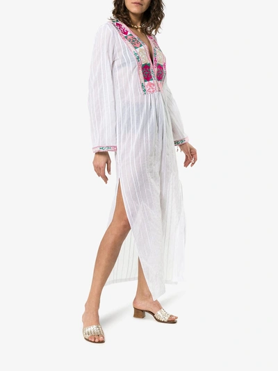 Shop Celia Dragouni Celia Embroidered Cotton Maxi Dress In White