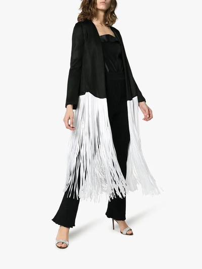 Shop Galvan Dusk Long Contrast Fringe Jacket In Black/white