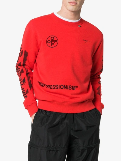 Shop Off-white 'impressionism' Crew Neck Cotton Logo Sweatshirt In 2010 Red