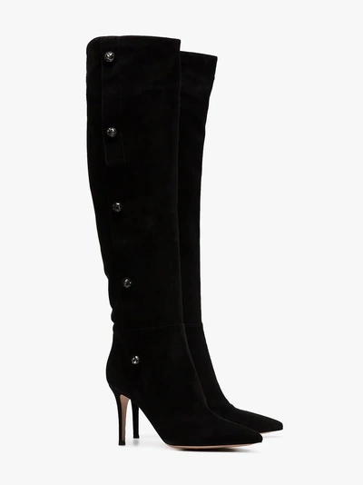 Shop Gianvito Rossi Black Hazel Crystal Button 85 Suede Leather Boots