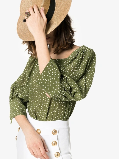 Shop Adriana Degreas Mille Punti Puffed Sleeve Top In Green