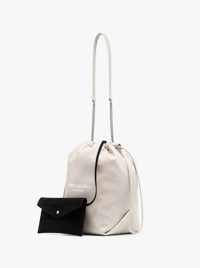Shop Saint Laurent White Teddy Leather Pouch Bag In 9207 Crema Soft