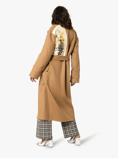 Shop Loewe Belted Silk Panel Embellished Mid Length Coat In Brown