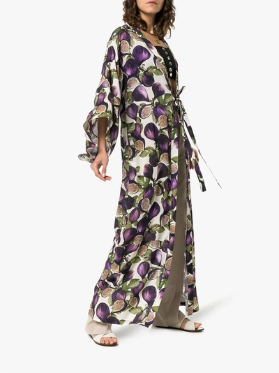 Shop Adriana Degreas Kimono Mit Feigen-print In White/purple