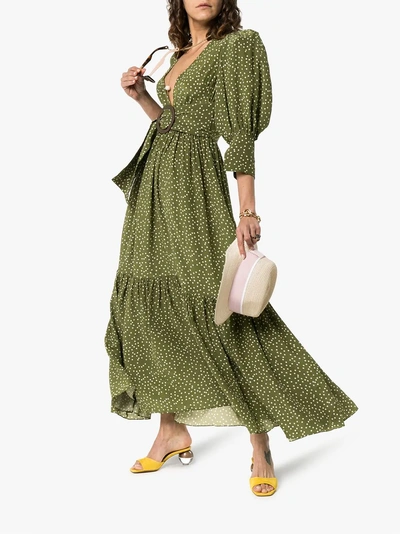Shop Adriana Degreas Mille Punti Deep V-neck Silk Dress In Green