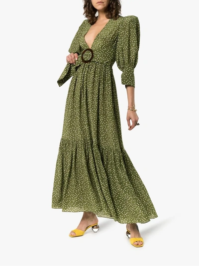 Shop Adriana Degreas Mille Punti Deep V-neck Silk Dress In Green