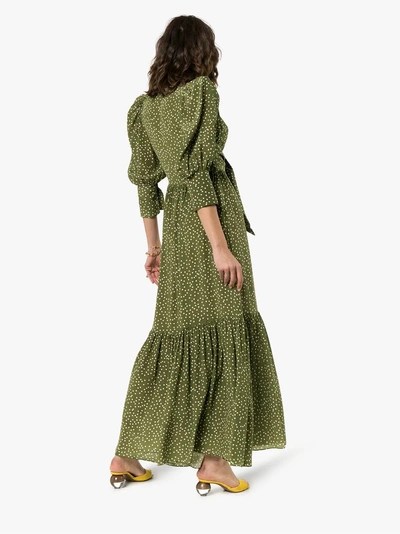 Shop Adriana Degreas Mille Punti Deep V-neck Silk Dress In Green