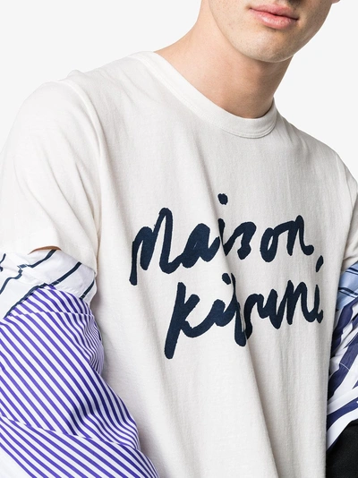 Shop Maison Kitsuné Logo Print Cotton T-shirt In White