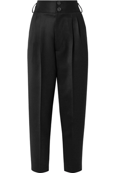 Shop Peter Do Pleated Wool-gabardine Straight-leg Pants In Black