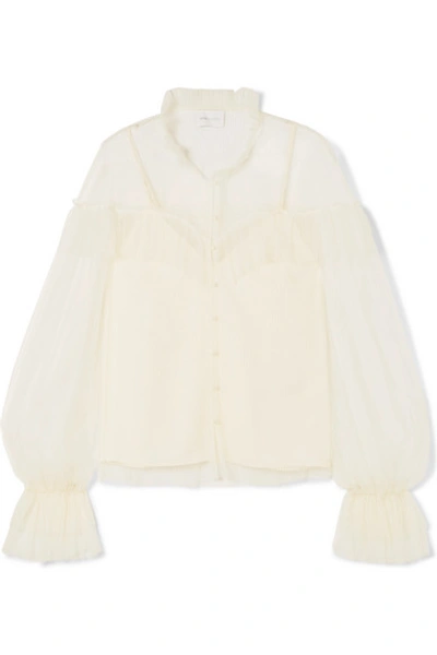 Shop Alice Mccall Just Right Ruffled Point D'esprit Tulle Blouse In Cream