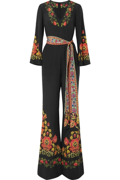 Shop Etro Printed Silk Crepe De Chine Jumpsuit In Black