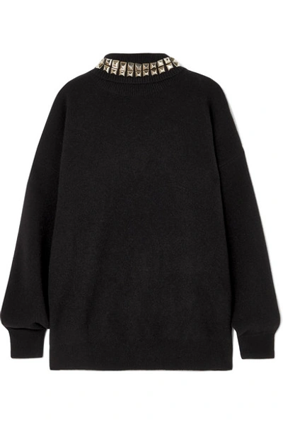 Shop Alexander Wang Studded Wool-blend Turtleneck Sweater In Black