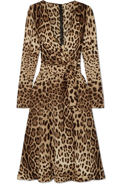 Shop Dolce & Gabbana Leopard-print Crepe De Chine Midi Wrap-effect Dress