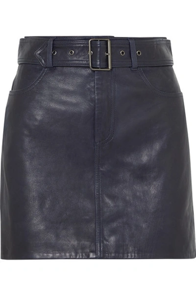 Shop Victoria Victoria Beckham Belted Leather Mini Skirt In Midnight Blue