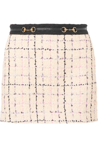 Shop Gucci Embellished Cotton-blend Bouclé-tweed Mini Skirt In Ivory