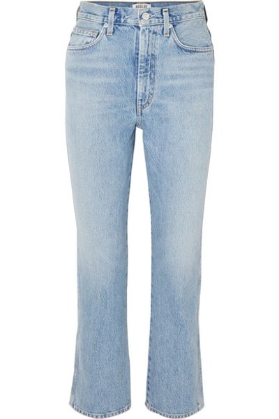 Shop Agolde Pinch Waist High-rise Straight-leg Jeans In Mid Denim