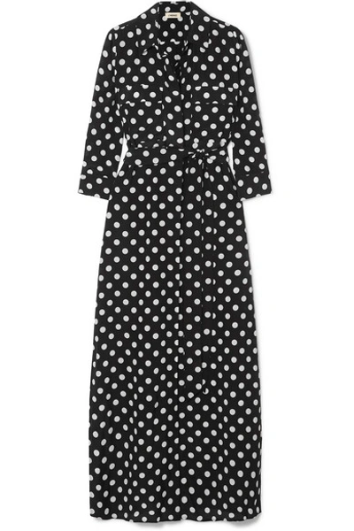 Shop L Agence Cameron Polka-dot Silk Maxi Dress In Black