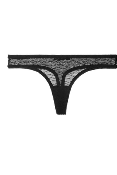 Shop Les Girls Les Boys Wave Embroidered Stretch-mesh Thong In Black