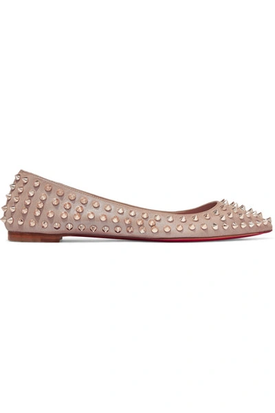 Shop Christian Louboutin Ballalla Spiked Leather Point-toe Flats In Pastel Pink