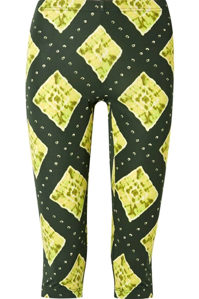 Shop Marc Jacobs Cropped Printed Stretch-jersey Leggings In Green