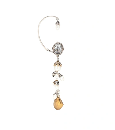 Shop Alexander Mcqueen Beaded Shell Single Earring In Silver