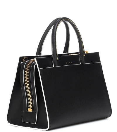 Shop Marni Law Leather Tote In Black