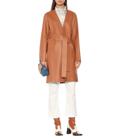 Shop Loewe Leather Coat In Brown