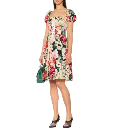 Shop Dolce & Gabbana Floral Cotton Minidress In Multicoloured