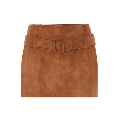 Shop Prada Suede Miniskirt In Brown